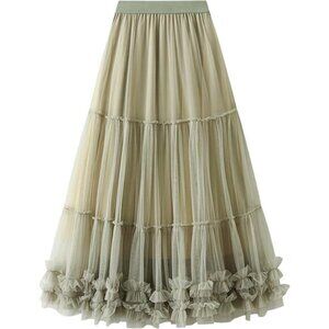 Tulle Mesh Elastic Long Skirt